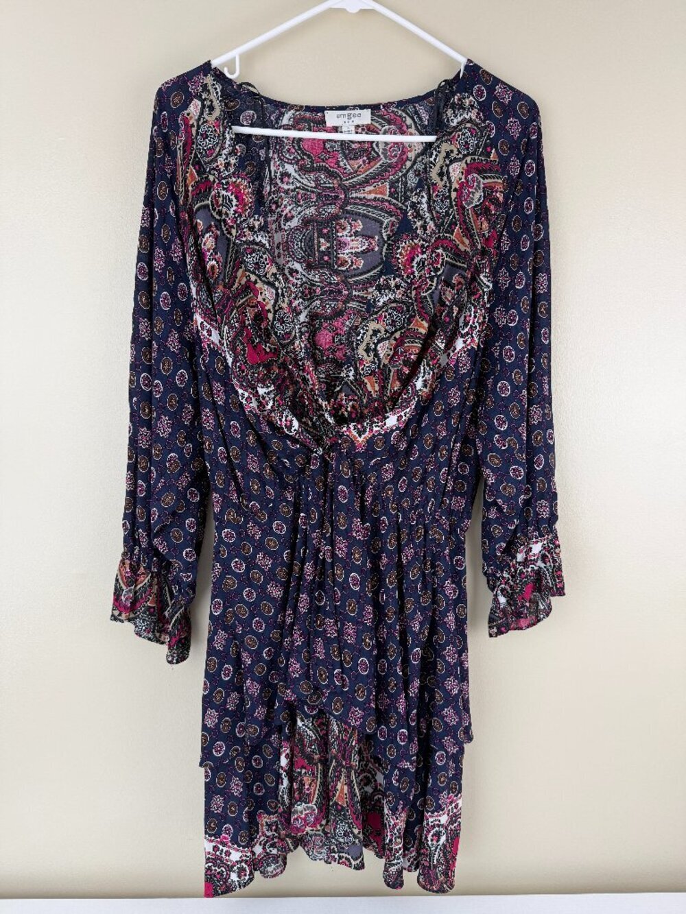 Umgee Boho Tie-Waist Long Sleeve Dress Size L
